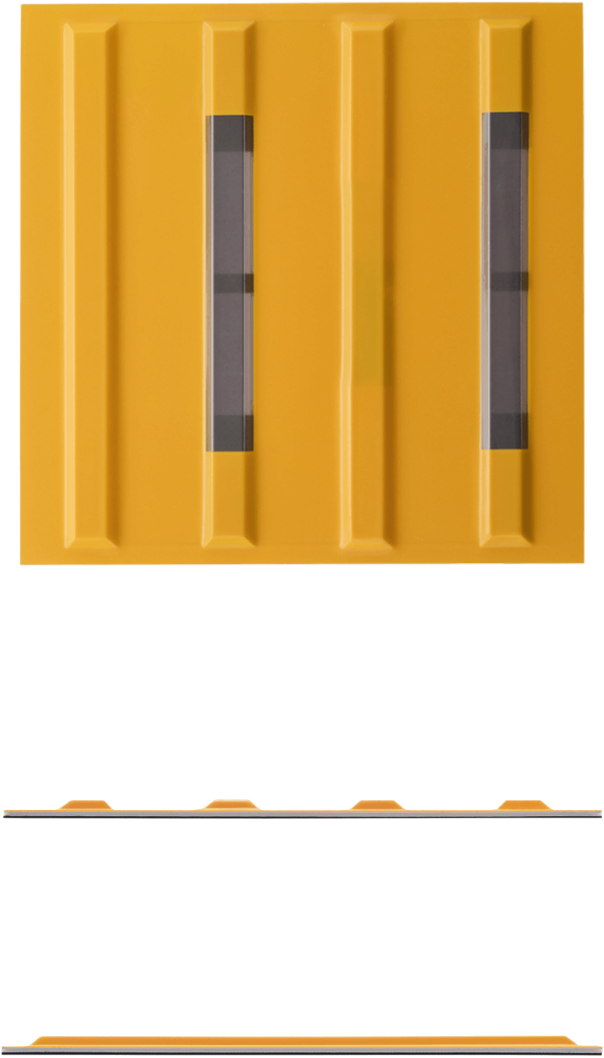 薄型ソーラービーコン内蔵点字ブロックの正面と側面からの写真